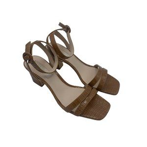 Mango Size 39 (US 8) Brown Faux Leather Chunky Heel Sandals Square Toe